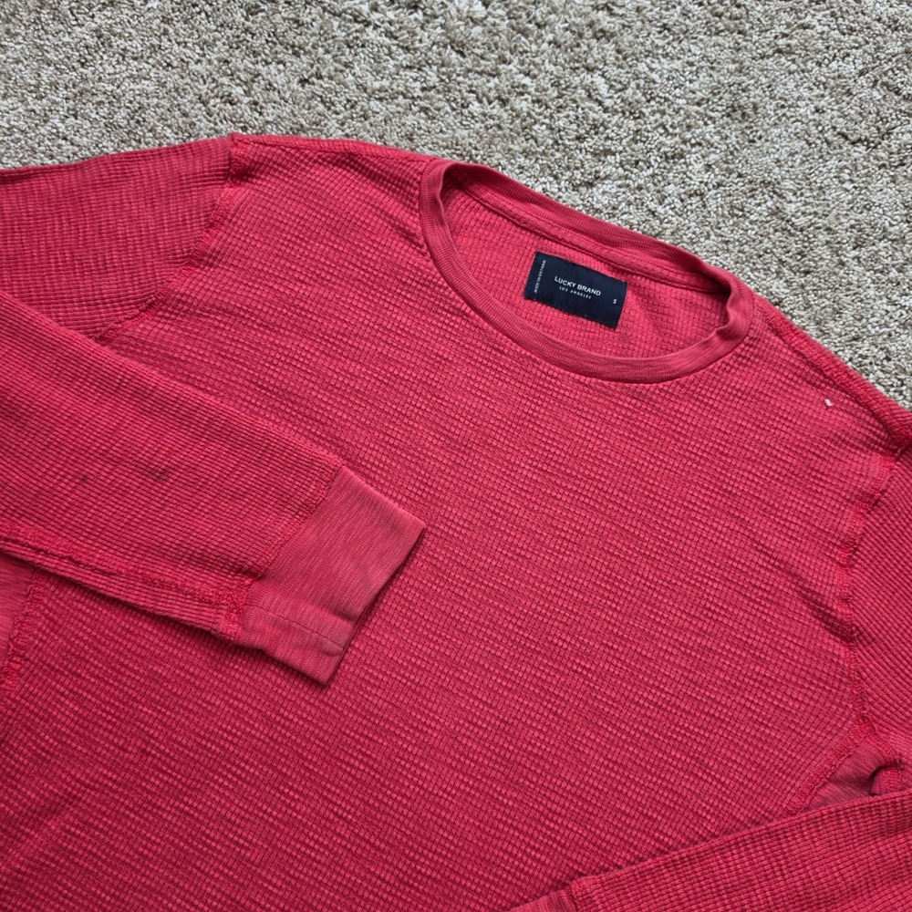 Lucky‎ Brand Thermal Waffle Knit Shirt Mens Small Red Outdoor Casual Lightweight